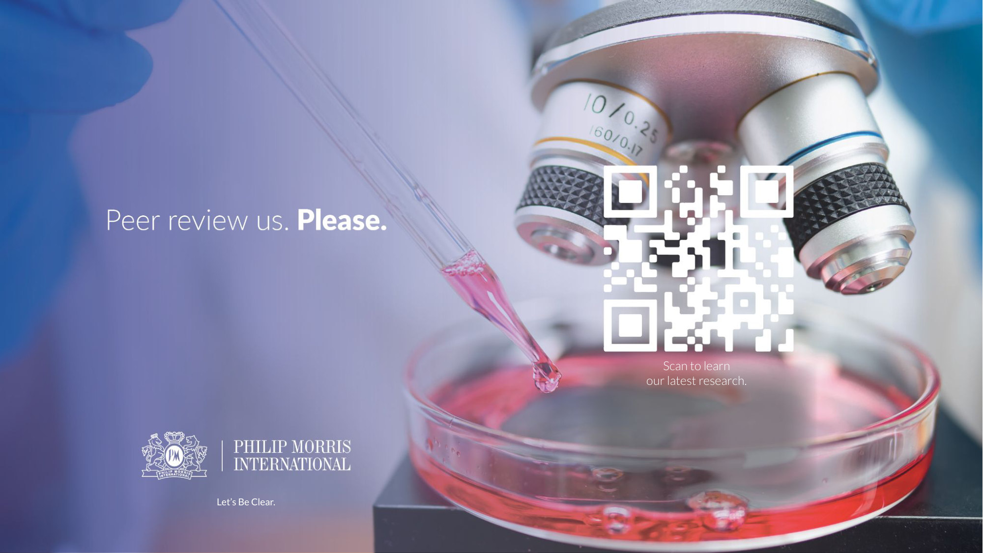PMI Let's Be Clear QR code ad: peer review us, please